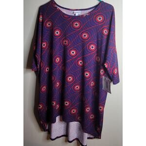 LuLaRoe Women Sz L Irma High-Low Short Sleeve Tunic Shirt Blue Red White NWT